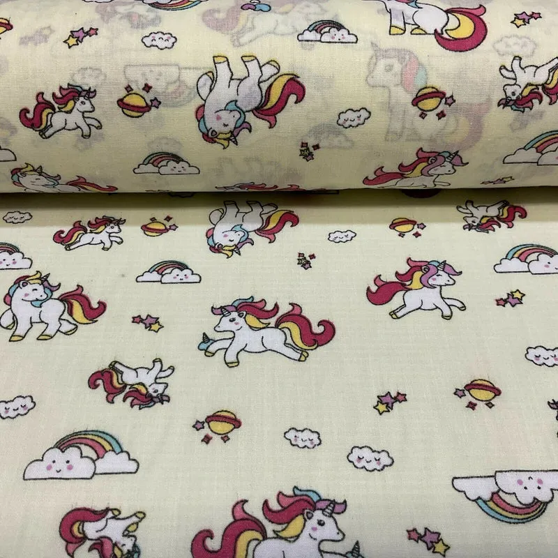 Unicorn Mystical Magical Novelty Poly cotton printed lightweight fabric M1634