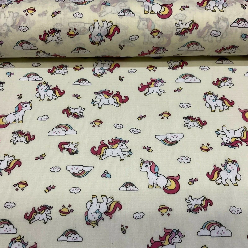 Unicorn Mystical Magical Novelty Poly cotton printed lightweight fabric M1634