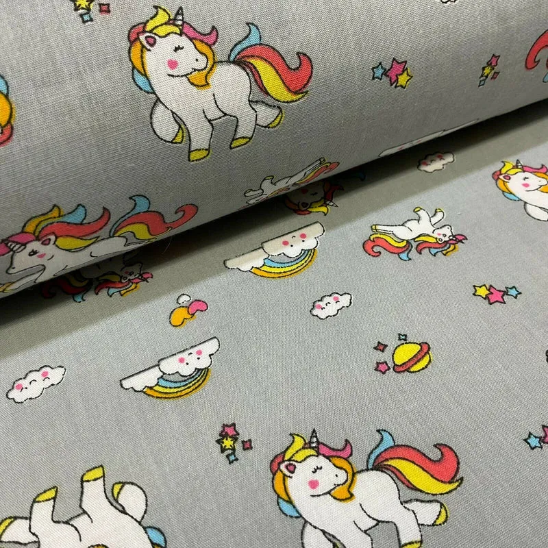 Unicorn Mystical Magical Novelty Poly cotton printed lightweight fabric M1634