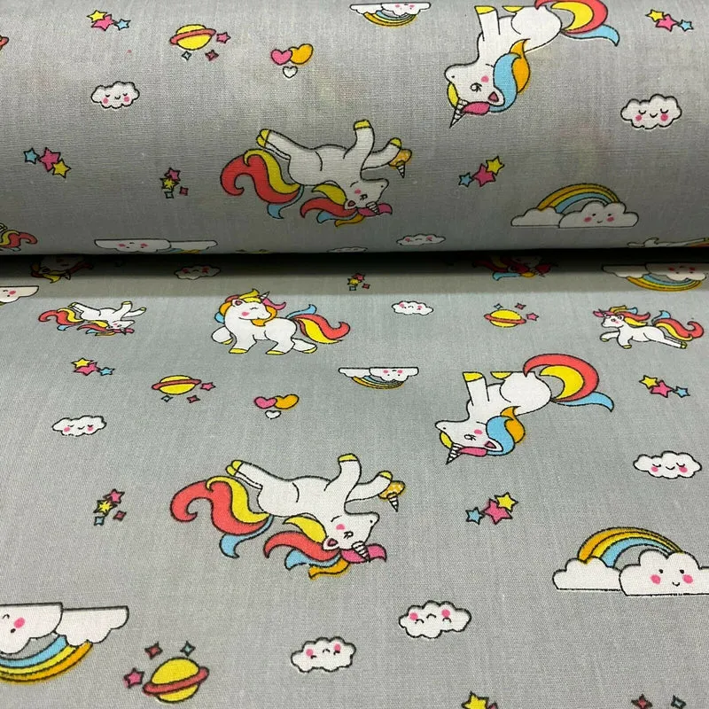 Unicorn Mystical Magical Novelty Poly cotton printed lightweight fabric M1634