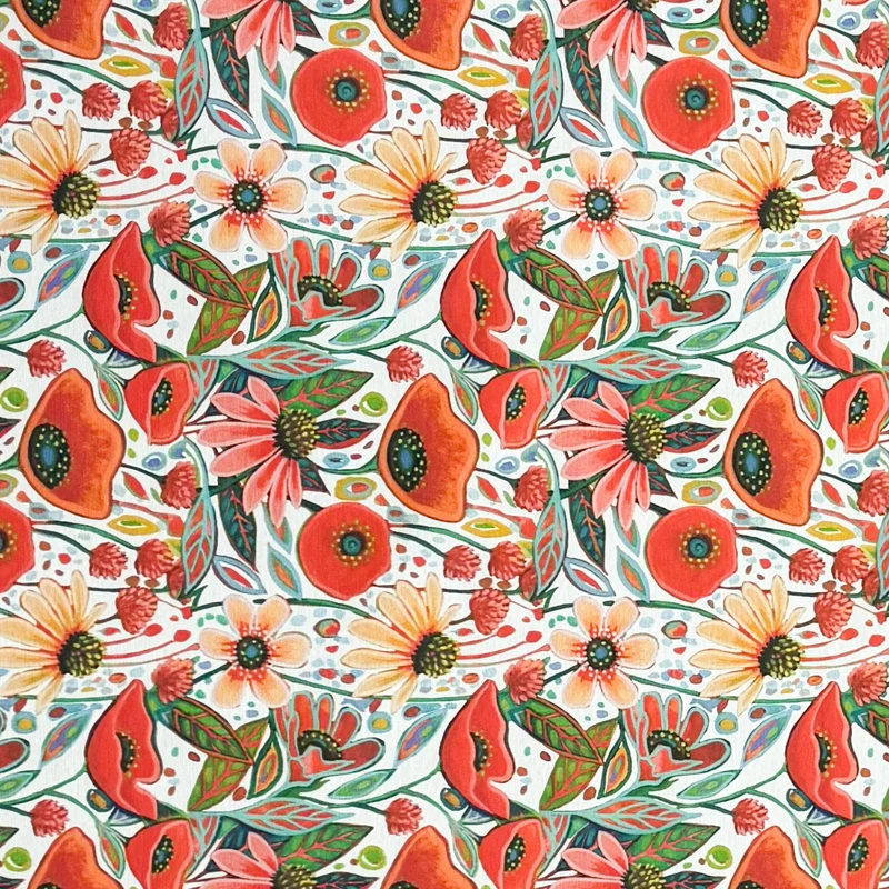 Jacquard Tischdecke aus beschichteter Baumwolle mit Fleckenschutz ADAL ROJO rote Blüten Mohnblumen BOHO eckig rund oval