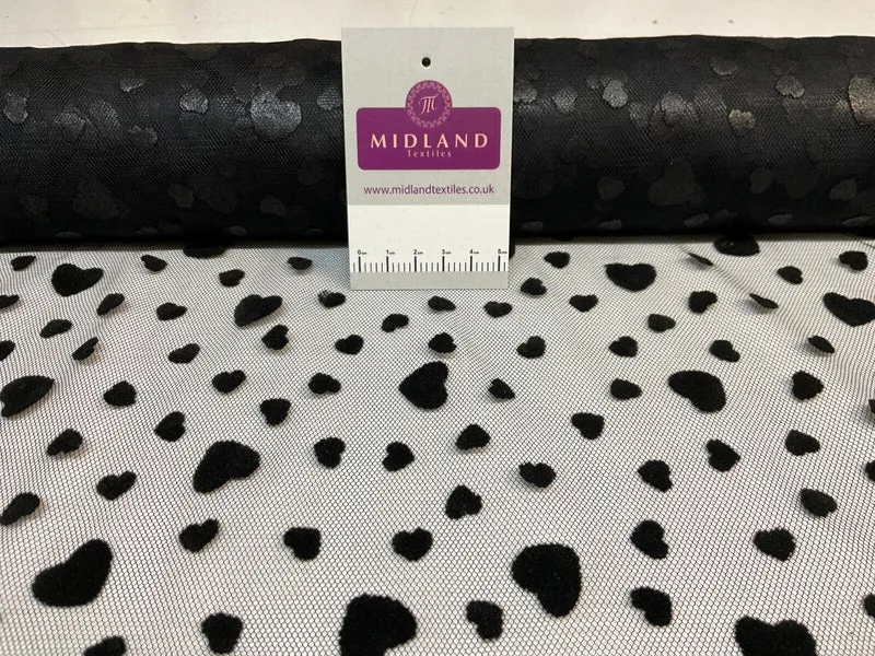 Black Net Mesh Flock velvet non stretch dress Fabric 140cm M1784 Mtex