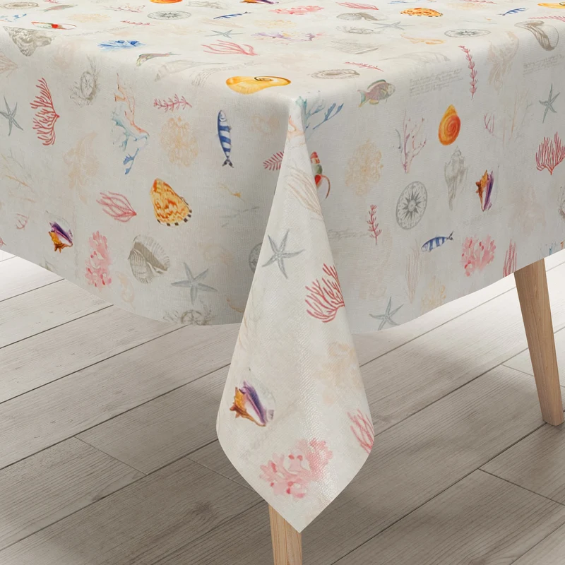 Wachstuch Tischdecke 06382-01 beige maritim Korallen Seesterne Fische eckig rund oval