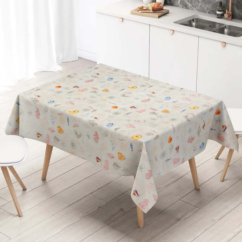 Wachstuch Tischdecke 06382-01 beige maritim Korallen Seesterne Fische eckig rund oval
