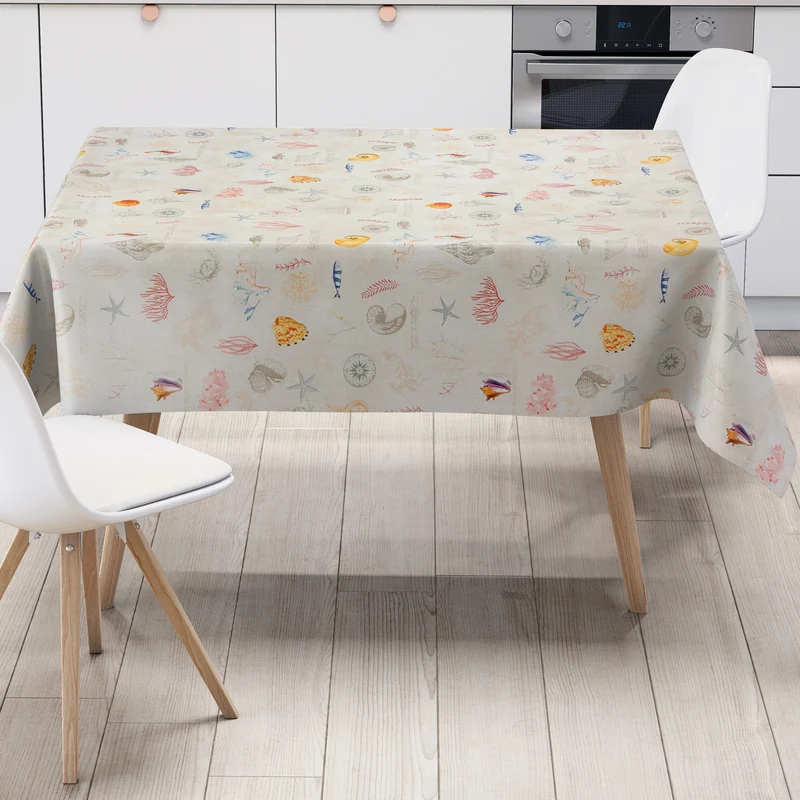Wachstuch Tischdecke 06382-01 beige maritim Korallen Seesterne Fische eckig rund oval