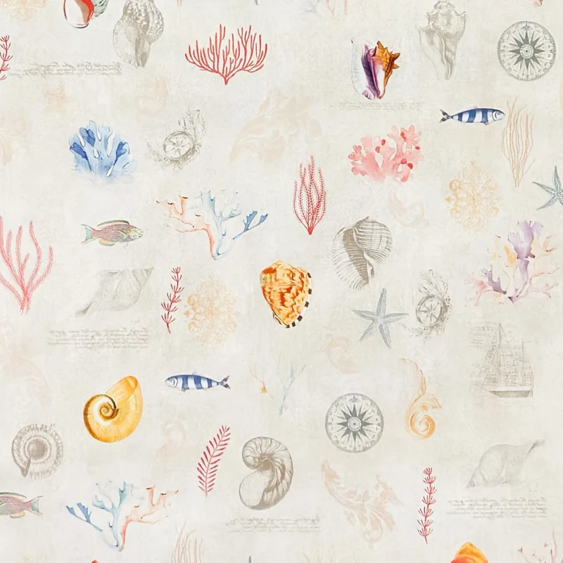 Wachstuch Tischdecke 06382-01 beige maritim Korallen Seesterne Fische eckig rund oval