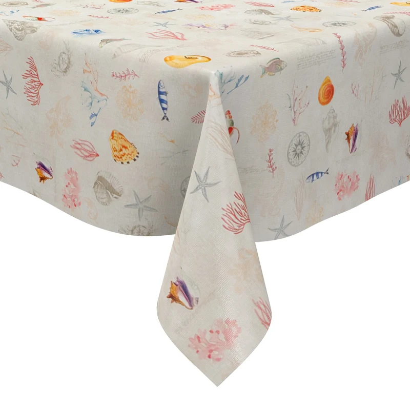 Wachstuch Tischdecke 06382-01 beige maritim Korallen Seesterne Fische eckig rund oval