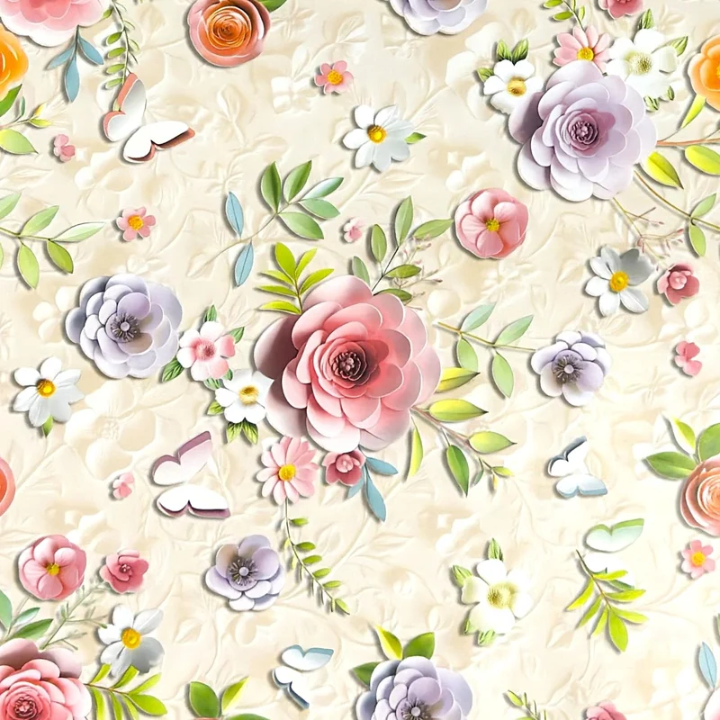 Wachstuch Tischdecke 01804-01 pastellfarbene Blumen auf beige eckig rund oval