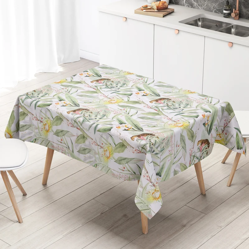 Wachstuch Tischdecke K150224 Dschungel Gepard Blumen eckig rund oval