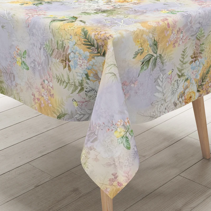 Wachstuch Tischdecke 01664-01 fliederfarben Blumen Vögel Blütenmeer eckig rund oval