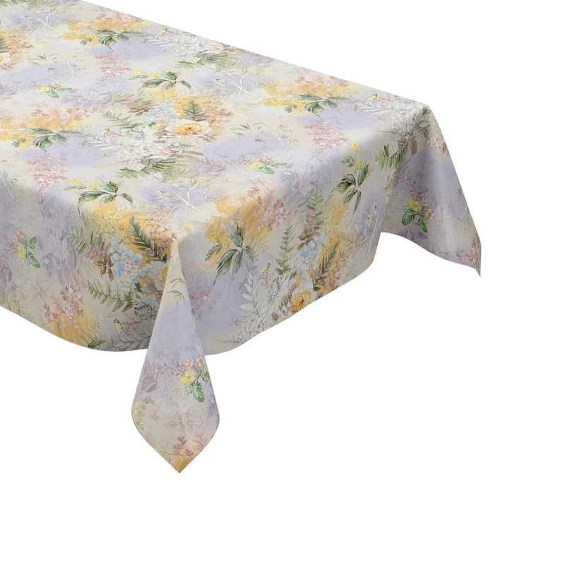 Wachstuch Tischdecke 01664-01 fliederfarben Blumen Vögel Blütenmeer eckig rund oval