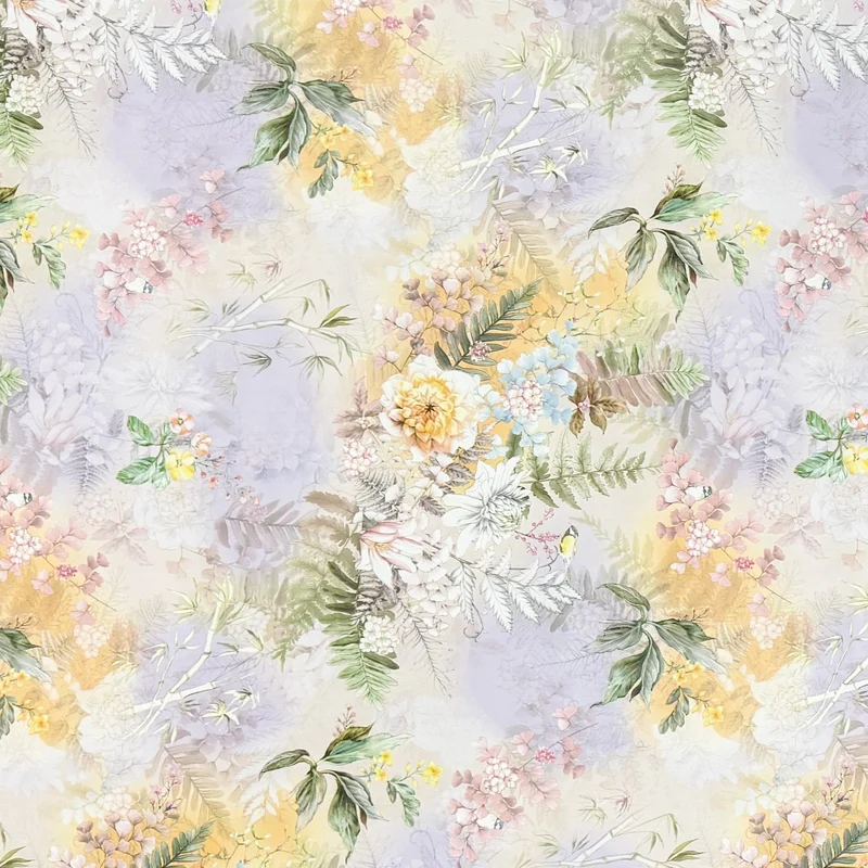 Wachstuch Tischdecke 01664-01 fliederfarben Blumen Vögel Blütenmeer eckig rund oval