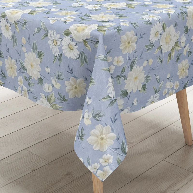 Wachstuch Tischdecke 01670-02 hellblau Blumen floral eckig rund oval
