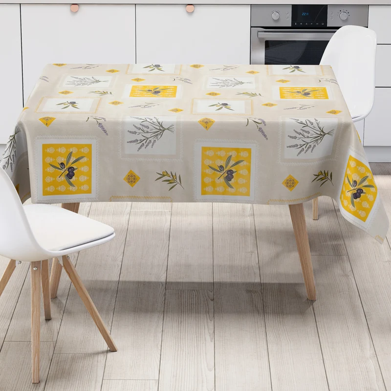 Wachstuch Tischdecke 06347-01 beige gelb mediterran Oliven Lavendel eckig rund oval