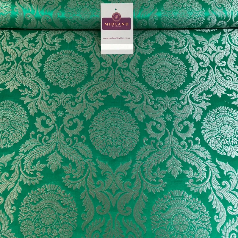 Silver Metallic Ornamental Indian Faux Silk Banarsi brocade Fabric 110cm MP1126