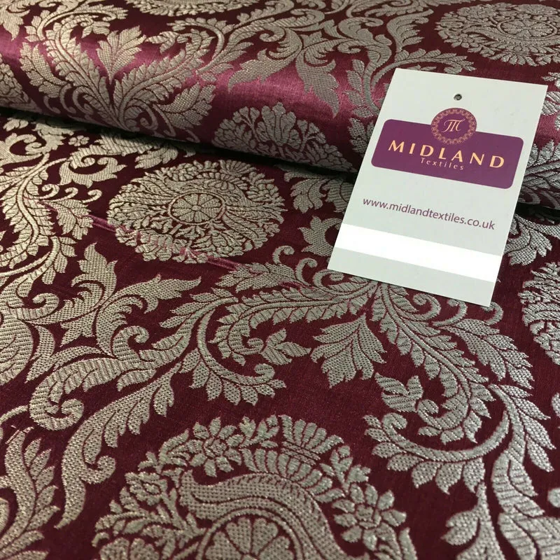 Silver Metallic Ornamental Indian Faux Silk Banarsi brocade Fabric 110cm MP1126
