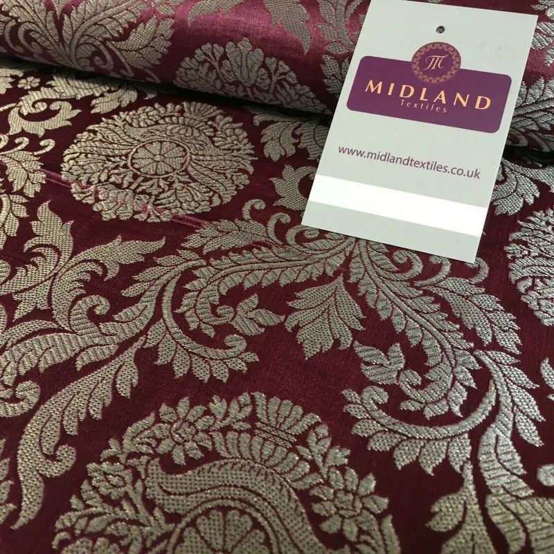 Silver Metallic Ornamental Indian Faux Silk Banarsi brocade Fabric 110cm MP1126