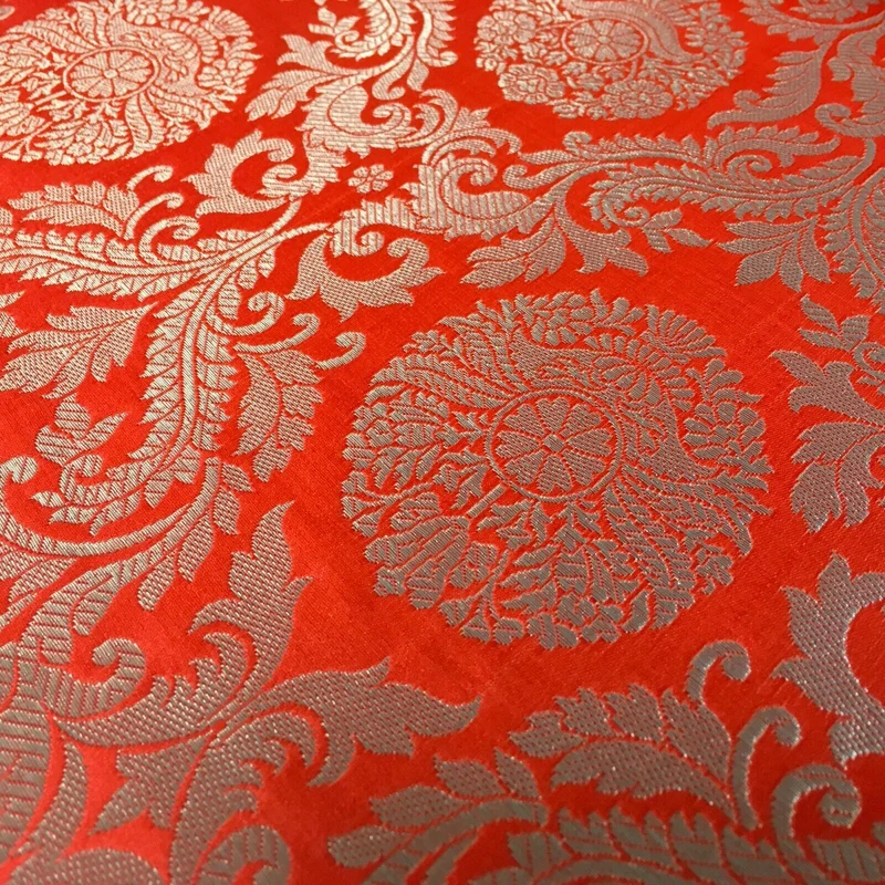 Silver Metallic Ornamental Indian Faux Silk Banarsi brocade Fabric 110cm MP1126
