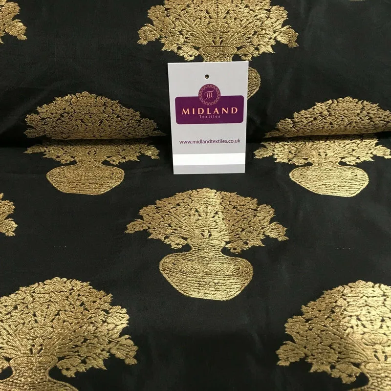 Indian gold Flower pot Banarsi Brocade waistcoat fabric 110 cm Wide MN1101 Mtex