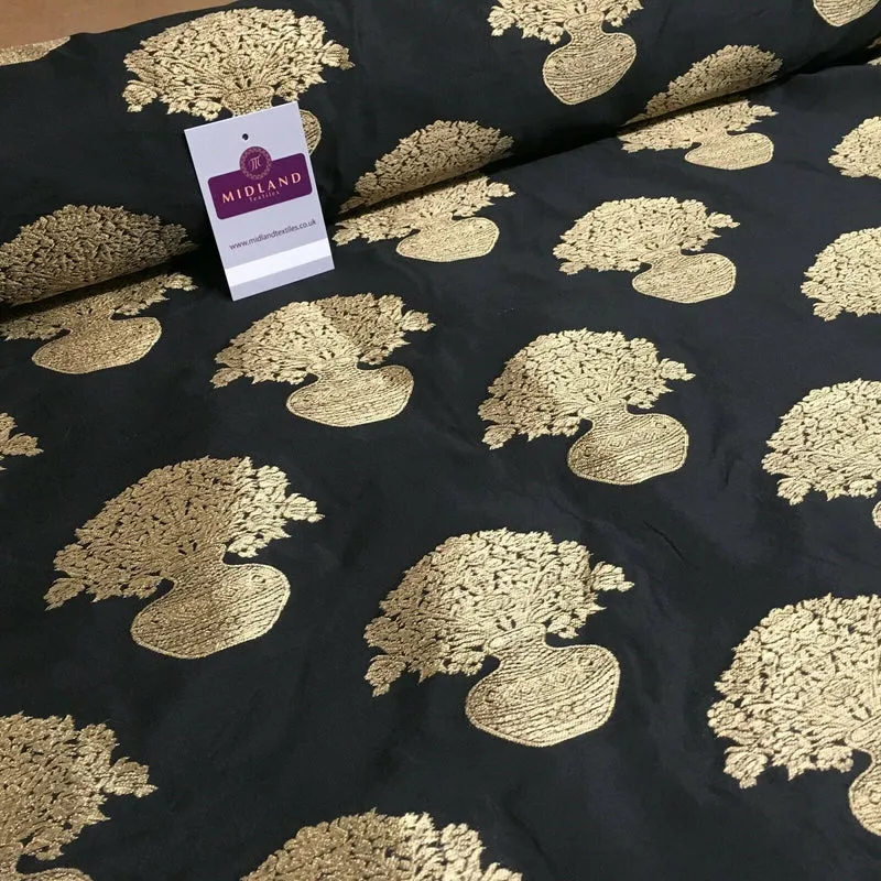 Indian gold Flower pot Banarsi Brocade waistcoat fabric 110 cm Wide MN1101 Mtex