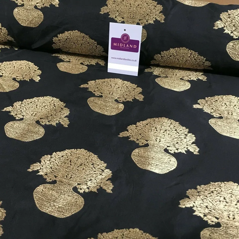 Indian gold Flower pot Banarsi Brocade waistcoat fabric 110 cm Wide MN1101 Mtex