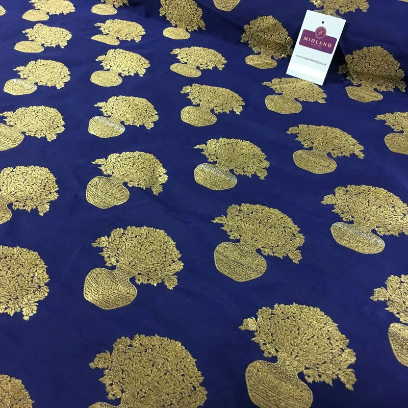 Indian gold Flower pot Banarsi Brocade waistcoat fabric 110 cm Wide MN1101 Mtex