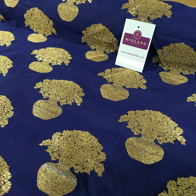 Indian gold Flower pot Banarsi Brocade waistcoat fabric 110 cm Wide MN1101 Mtex