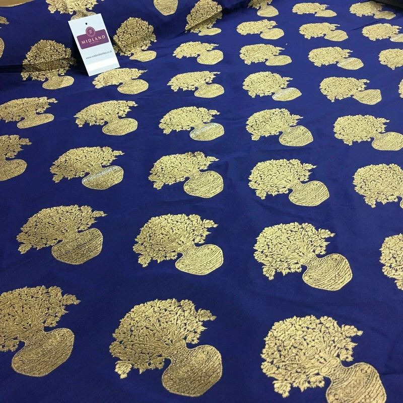 Indian gold Flower pot Banarsi Brocade waistcoat fabric 110 cm Wide MN1101 Mtex