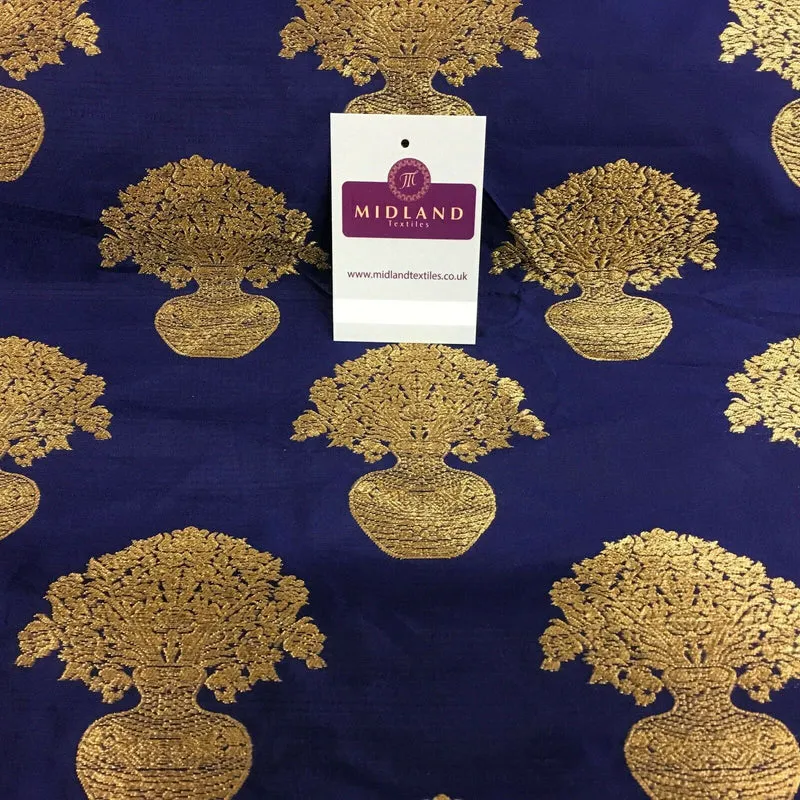 Indian gold Flower pot Banarsi Brocade waistcoat fabric 110 cm Wide MN1101 Mtex