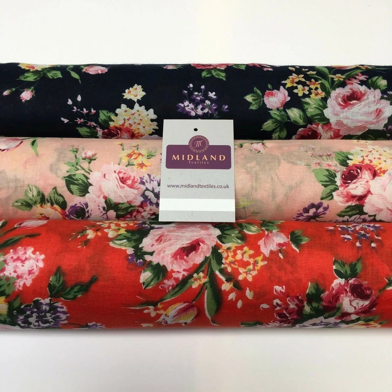 Vintage Floral Printed 100% Cotton Lawn Dress Fabric 58" Wide MH953 Mtex