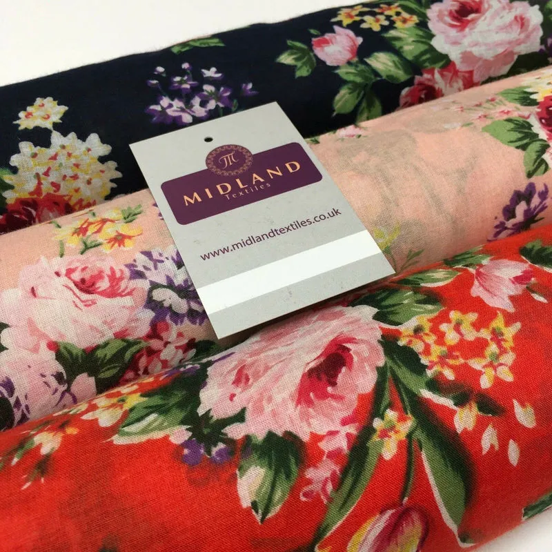 Vintage Floral Printed 100% Cotton Lawn Dress Fabric 58" Wide MH953 Mtex