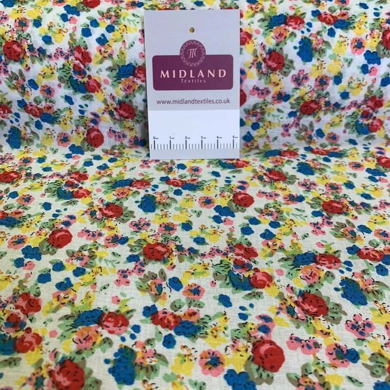 Vintage Floral Printed 100% Cotton Lawn Dress Fabric 58" Wide MH953 Mtex