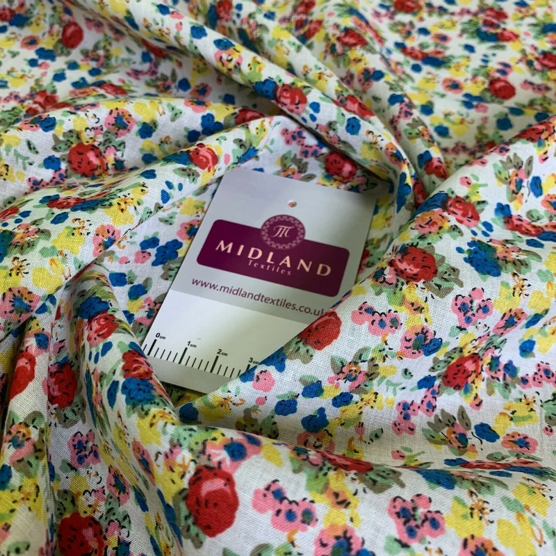 Vintage Floral Printed 100% Cotton Lawn Dress Fabric 58" Wide MH953 Mtex