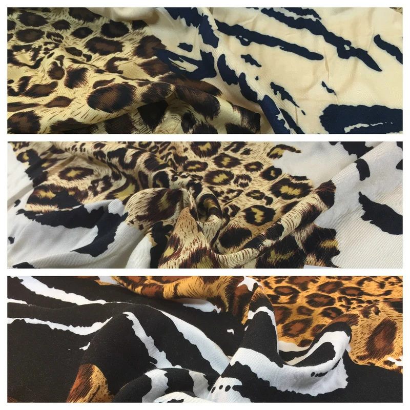 Diagonal Mixed Animal Theme Printed Twill Viscose Dress Fabric – M658