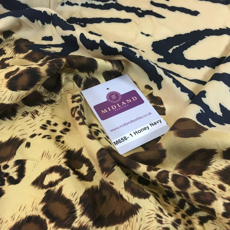 Diagonal Mixed Animal Theme Printed Twill Viscose Dress Fabric – M658