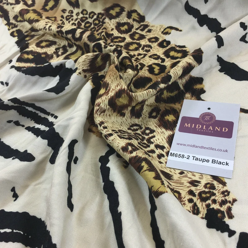 Diagonal Mixed Animal Theme Printed Twill Viscose Dress Fabric – M658