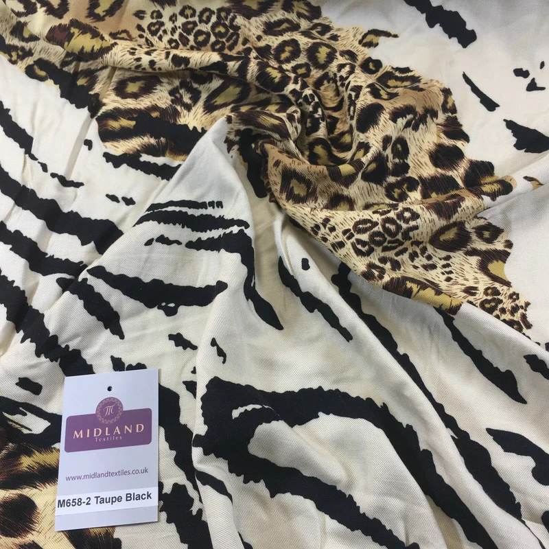 Diagonal Mixed Animal Theme Printed Twill Viscose Dress Fabric – M658