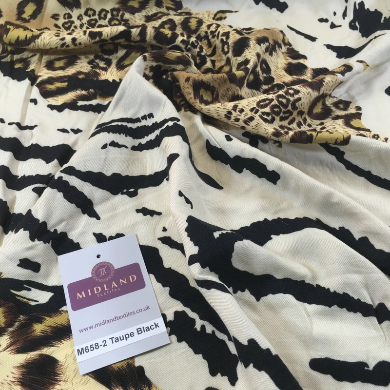 Diagonal Mixed Animal Theme Printed Twill Viscose Dress Fabric – M658