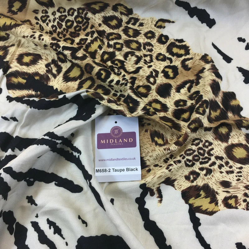 Diagonal Mixed Animal Theme Printed Twill Viscose Dress Fabric – M658