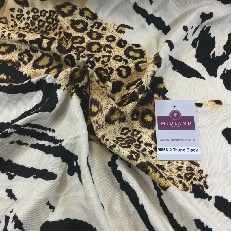 Diagonal Mixed Animal Theme Printed Twill Viscose Dress Fabric – M658