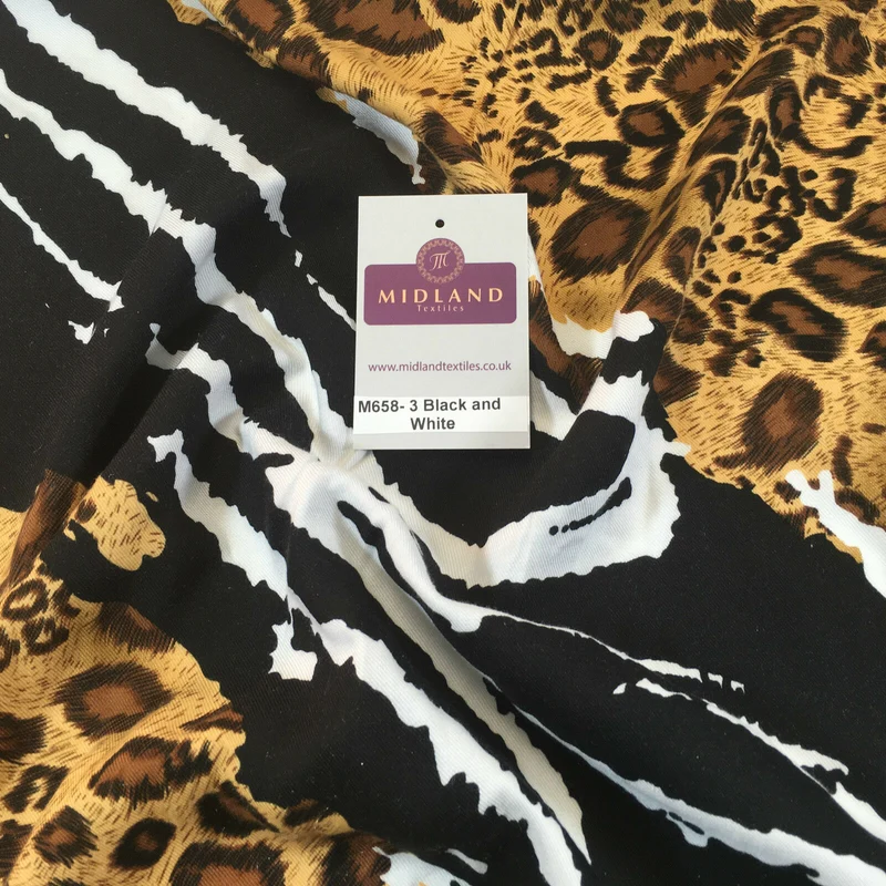 Diagonal Mixed Animal Theme Printed Twill Viscose Dress Fabric – M658