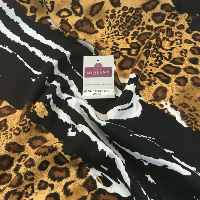 Diagonal Mixed Animal Theme Printed Twill Viscose Dress Fabric – M658