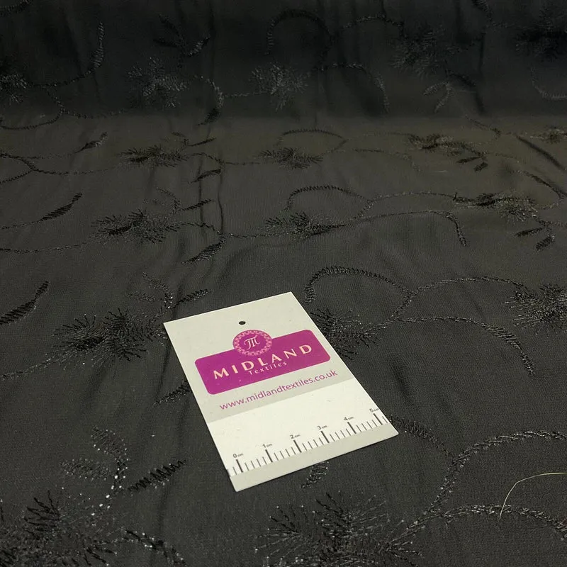 Black on Black Silky FLoral Thread Embroidery Georgette Fabric 150 cm M1400-32