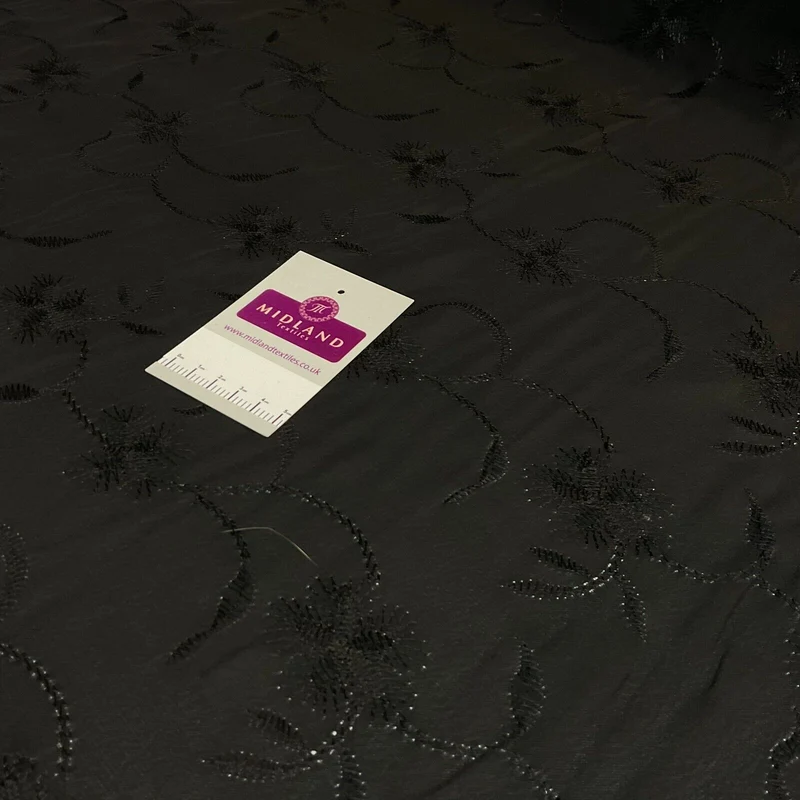 Black on Black Silky FLoral Thread Embroidery Georgette Fabric 150 cm M1400-32