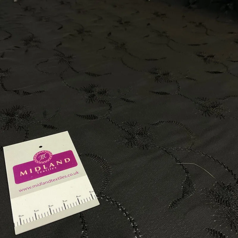 Black on Black Silky FLoral Thread Embroidery Georgette Fabric 150 cm M1400-32