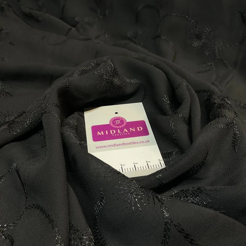 Black on Black Silky FLoral Thread Embroidery Georgette Fabric 150 cm M1400-32