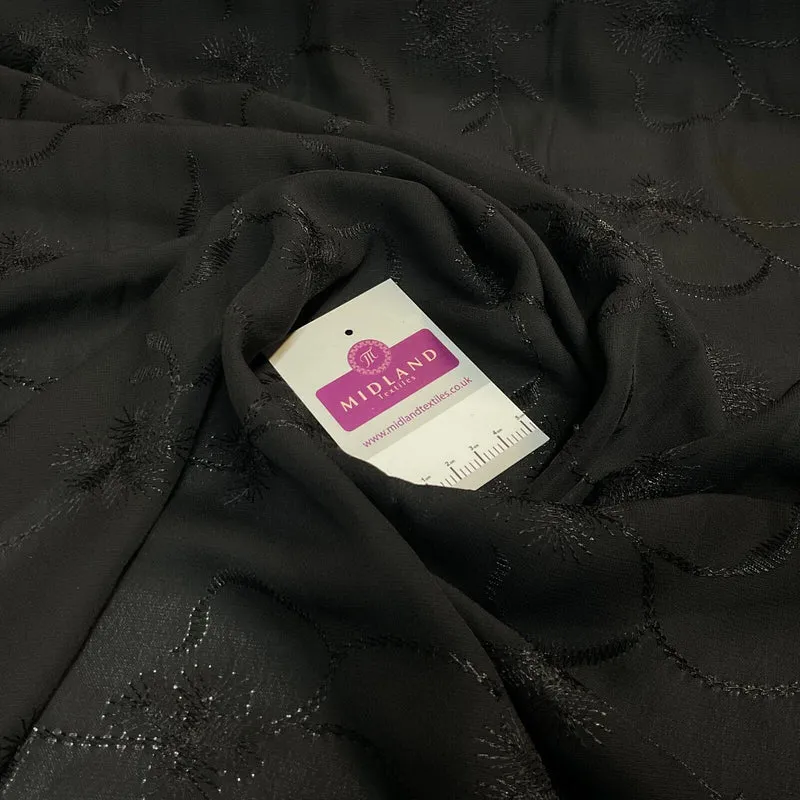 Black on Black Silky FLoral Thread Embroidery Georgette Fabric 150 cm M1400-32