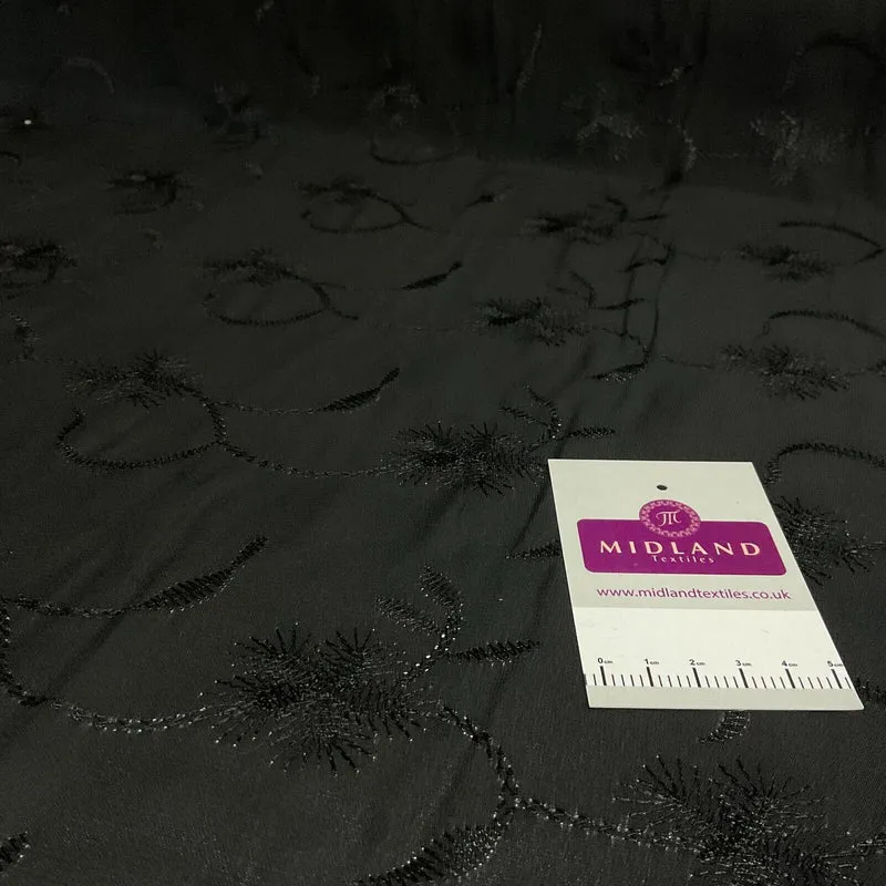 Black on Black Silky FLoral Thread Embroidery Georgette Fabric 150 cm M1400-32