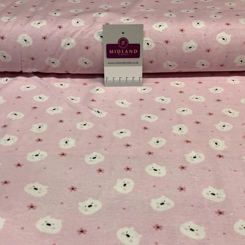 Children's Kitten Kitty Face cotton stretch jersey novelty dress fabric M1717