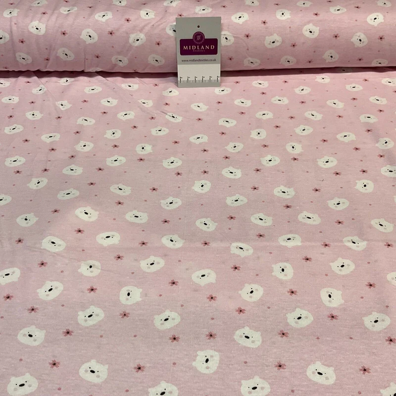Children's Kitten Kitty Face cotton stretch jersey novelty dress fabric M1717